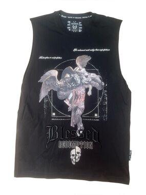 Sz M Blessed Redemption Graphic Muscle Tee in Black